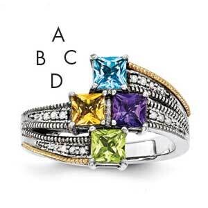 14k Four-stone and Diamond Genuine Mother&#39;s Ring Sterling Silver QMR12_4--6, MPN: QMR12_4--6, 88677…