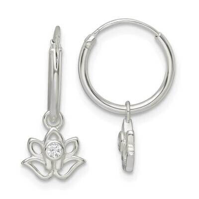 CZ Diamond Dangle Lotus Endless Hoop Earrings Sterling Silver Polished QE16285, MPN: QE16285, 19690…