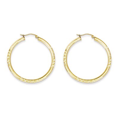 Diamond Cut 3x40mm Hollow Tube Hoop Earrings 10k Gold 10TC348, MPN: 10TC348, 883957487496