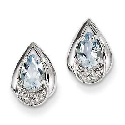 Aquamarine Post Earrings Sterling Silver Rhodium-plated Diamond QE9924AQ, MPN: QE9924AQ, 8839575204…