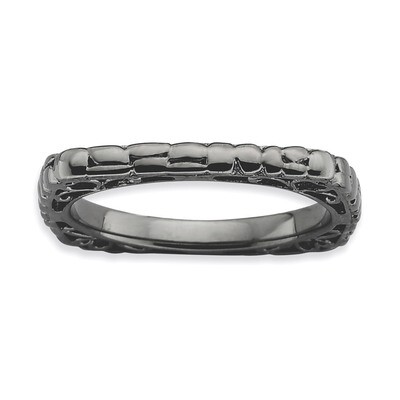 Sterling Silver Polished Black-plate Square Ring QSK768-5