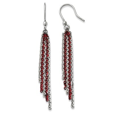 Rhodium &amp; Red Plated Shepherd Hook Earrings Sterling Silver QE11227