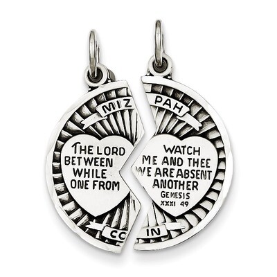 Antiqued 2-Piece Mizpah Pendant Sterling Silver Satin QC7428, MPN: QC7428, 191101184888