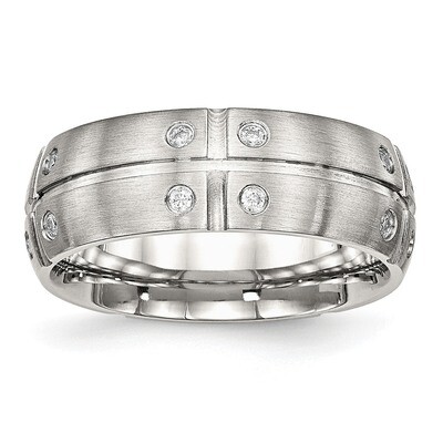 Half Round Grooved CZ Diamond Ring Stainless Steel Brushed SR537, MPN: SR537, 191101559020