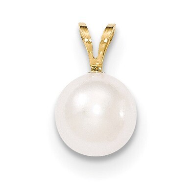 8-9mm Round White Saltwater Akoya Cultured Pearl Pendant 14k Gold XF489, MPN: XF489,