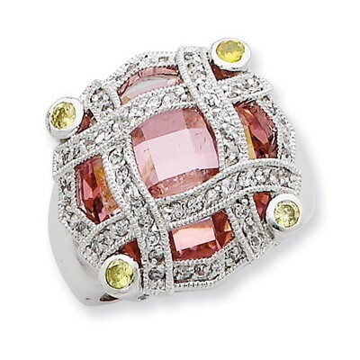 CZ Ring with Pink Glass Sterling Silver QR2143-6