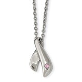 Pink Awareness CZ Chain Slide Necklace Stainless Steel Polished SRN1835-20 by Chisel, MPN: SRN1835-…