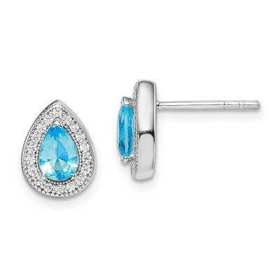Blue &amp; Clear CZ Diamond Post Earrings Sterling Silver Rhodium Plated QE14472MAR, MPN: QE14472MAR, 8…
