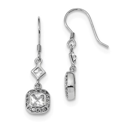 CZ Diamond Square Halo Dangle Earrings Sterling Silver Rhodium-plated QE13768, MPN: QE13768, 883957…