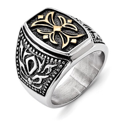 Antiqued &amp; Gold-plated Cross Ring - Stainless Steel SR203 by Chisel, MPN: SR203, 191101021121