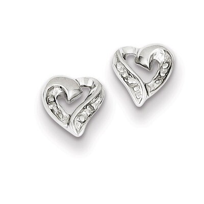 Diamond Heart Post Earrings Sterling Silver QDX288, MPN: QDX288, 883957580906