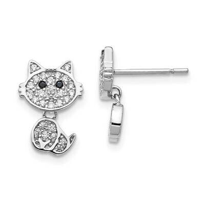 CZ Diamond Cat Post Dangle Earrings Sterling Silver Rhodium Plated QCM1437, MPN: QCM1437, 883957167…