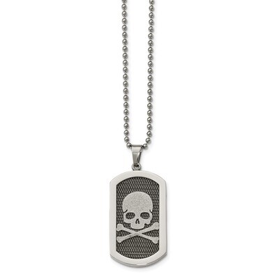 Brushed Laser Cut Skull &amp; Bones 24 Inch Necklace Stainless Steel Polished SRN2062-24 by Chisel, MPN…