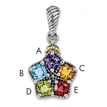 Five-stone and Diamond Mother&#39;s Pendant Sterling Silver &amp; 14k Gold QMPD29/5SY, MPN: QMPD29/5SY,