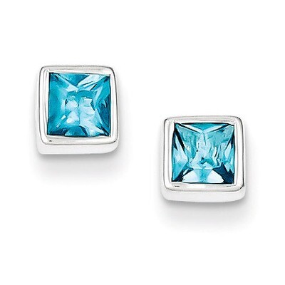 Squared Light Blue Diamond Earrings Sterling Silver QE1647, MPN: QE1647, 883957922362