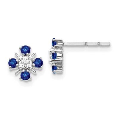 Blue Sapphire &amp; Diamond Post Earrings 14k White Gold EM5616-SA-001-WA, MPN: EM5616-SA-001-WA, 88395…