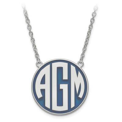 Enameled Block Letter Circle Monogram Plate with Chain Sterling Silver Rhodium-plated XNA592SS, MPN…