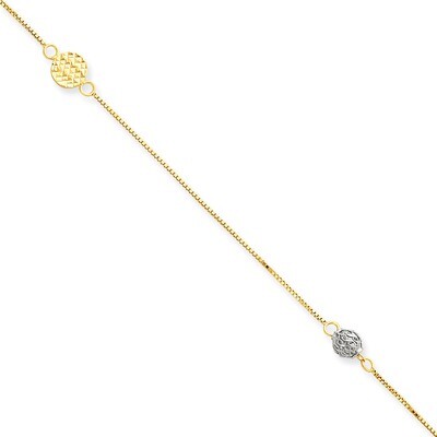 Puff Circle with 1in ext Anklet 10 Inch 14k Two-Tone Gold ANK226-10, MPN: ANK226-10, 886774311784