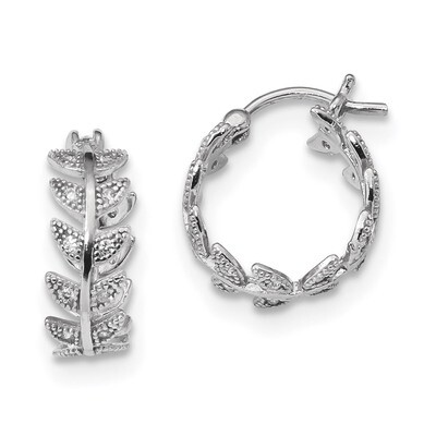 Micro Pave CZ Diamond Leaf Hoop Earringss Sterling Silver Rhodium-plated QE13476, MPN: QE13476, 191…