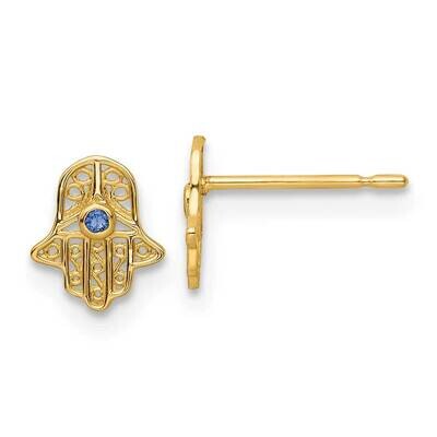 Blue Glass Stone Hamsa Post Earrings 14k Gold YE2131, MPN: YE2131, 191101785979
