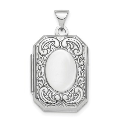 Fancy Scroll 21mm Octagonal Locket Sterling Silver Rhodium-plated Polished QLS842, MPN: QLS842, 886…