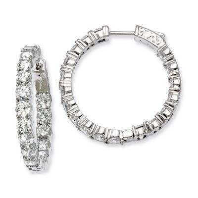 Diamond In and Out Hinged Hoop Earrings Sterling Silver Rhodium-plated QE7969, MPN: QE7969, 8867742…