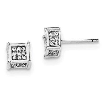 CZ Diamond Square Post Earrings Sterling Silver Rhodium-plated Polished QE12208, MPN: QE12208, 8839…