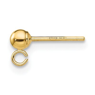 3mm Lightweight Ball with Ring Post Earring Mounting 14k Yellow Gold YG607, MPN: YG607,