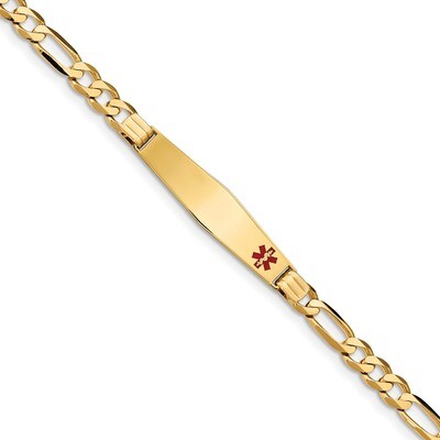 7 Inch Medical Soft Diamond Shape Red Enamel Figaro ID Bracelet 14k Gold XM573FC-7, MPN: XM573FC-7,…