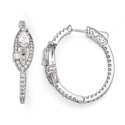 CZ Oval Hinged In/Out Hoop Earrings Sterling Silver Rhodium-plated QE11289, MPN: QE11289, 886774727…