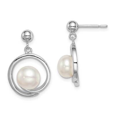7-8mm White Button Freshwater Cultured Pearl Earrings Sterling Silver Rhodium Plated QE15180, MPN: …