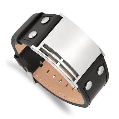 Black Leather Adjustable Buckle 9.25 Inch Bracelet Stainless Steel Polished SRB1429-9.25 by Chisel,…