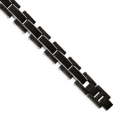 Black IP-plated with solid Carbon Fiber Inlay 8.5 Inch Bracelet Stainless Steel Polished SRB2160-8.…