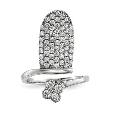 CZ Diamond Adjustable Flower Fingernail Ring Sterling Silver Rhodium-plated QR6689, MPN: QR6689, 88…
