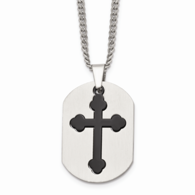 Black Plated Cross Necklace Stainless Steel SRN182-22 by Chisel, MPN: SRN182-22, 883957748511