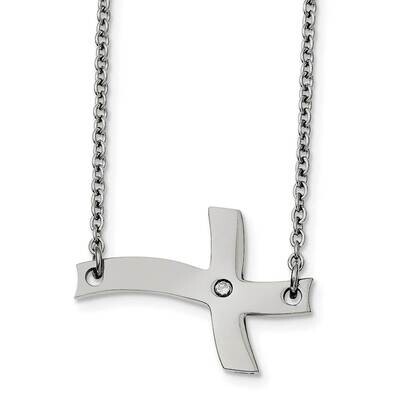 Fancy Sideways Cross with Cz Necklace Stainless Steel SRN1189-21, MPN: SRN1189-21, 191101850790