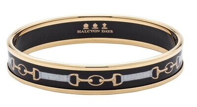 Halcyon Days 1cm Bridle Black Gold Medium Bangle Bracelet PBBRD0210GM, MPN: PBBRD0210GM,