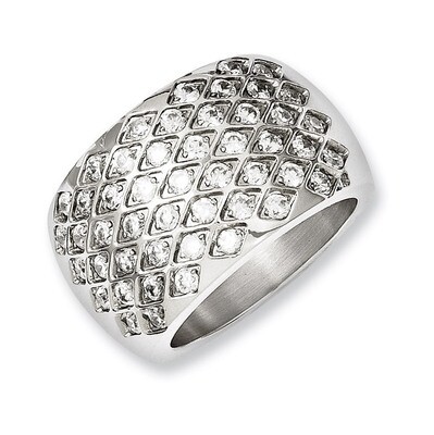 White Synthetic Diamonds Polished Ring - Stainless Steel SR184 by Chisel, MPN: SR184, 886774192147