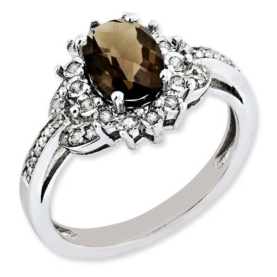 Smoky Quartz Ring Sterling Silver Diamond QR3048SQ, MPN: QR3048SQ, 883957361796