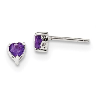 4mm Heart Amethyst Post Earrings Sterling Silver QBE27FEB, MPN: QBE27FEB, 191101048654