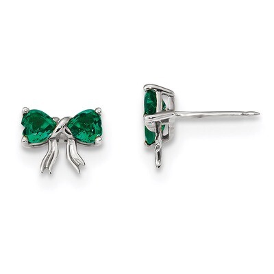 Created Emerald Bow Post Earrings 14k white Gold Polished XBS561, MPN: XBS561, 191101168529