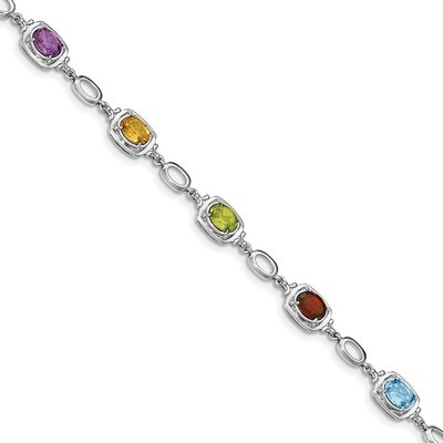 Multi Gemstone Link Bracelet 7.5 Inch Sterling Silver Rhodium-plated QX948RB, MPN: QX948RB, 1911013…