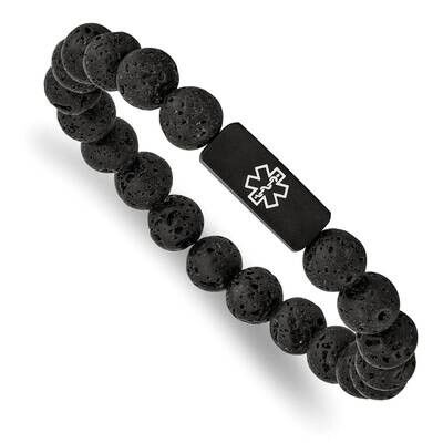 Black-Plated Medical Id Lava Stone Stretch Bracelet Stainless Steel Brushed SRB2620, MPN: SRB2620, …