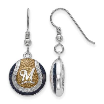MLB Milwaukee Brewers Domed Enameled Earrings Sterling Silver Rhodium-plated SS521BRE, MPN: SS521BR…