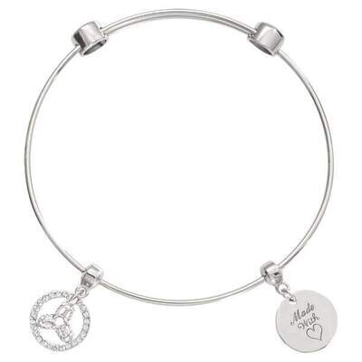 Nikki Lissoni Charm Bangle Silver-Plated with Two Fixed Charms Inner Strength Made with Love 17cm 6…