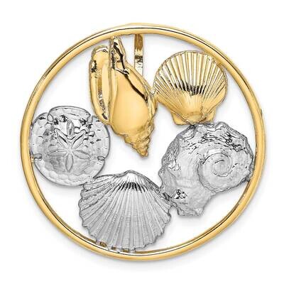 Shell Cluster In Round Frame Slide 14k Gold Rhodium SL634, MPN: SL634, 637218143191