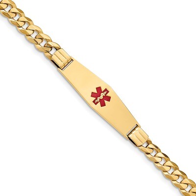 8 Inch Medical Soft Diamond Shape Red Enamel Flat Curb Link ID Bracelet 14k Gold XM582CC-8, MPN: XM…