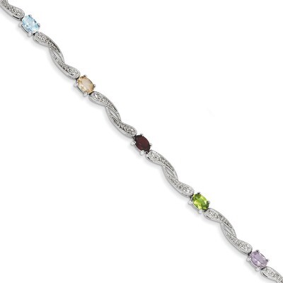 Multi-Colored Gemstone Bracelet Sterling Silver Diamond QX916RB, MPN: QX916RB, 883957498539
