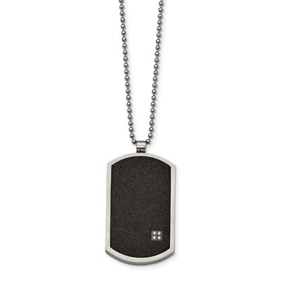 LaserCut Black IP-Plated CZ Dogtag Necklace Stainless Steel Brushed SRN2104-24 by Chisel, MPN: SRN2…