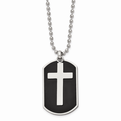 Black-plated Dog Tag &amp; Polished Cross Necklace Stainless Steel SRN838-24 by Chisel, MPN: SRN838-24,…
